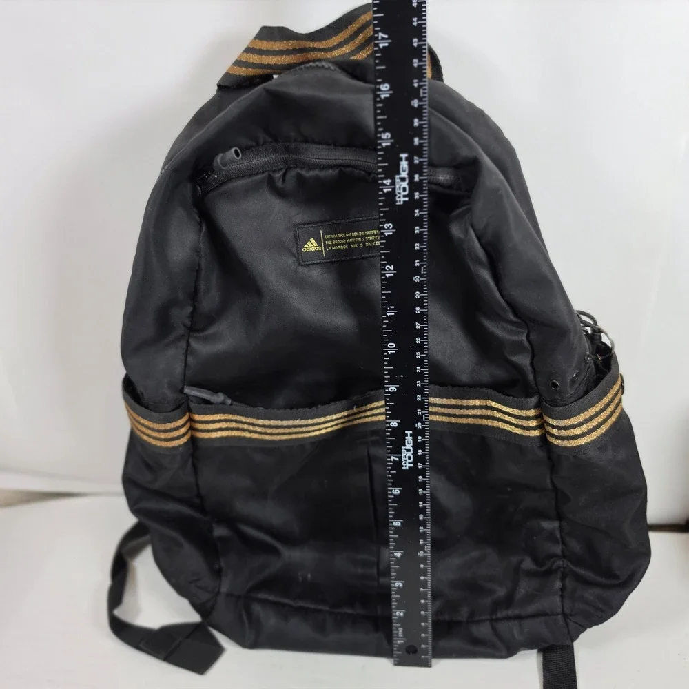 Adidas Backpack Black Gold Metallic 3 Stripe Quilted Back Sporty School Bag